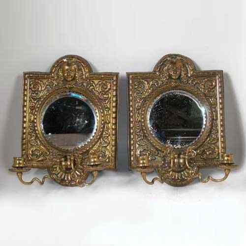 Appraisal: A Pair French Napoleon III Mirrored Repousse Brass Girandoles circa