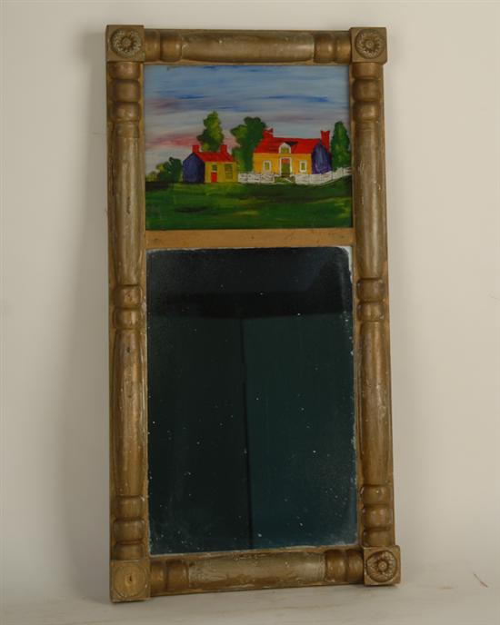 Appraisal: An Empire Style Mirror with Painted Scene of Farmhouse to