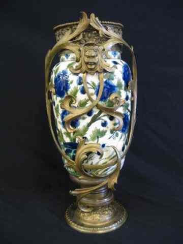 Appraisal: Bronze Art Pottery Vase pottery with blue floral bronze vine