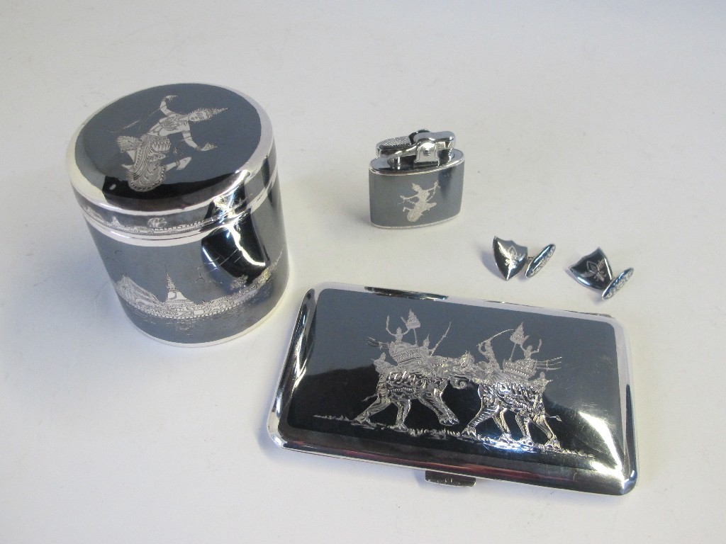 Appraisal: Lot comprising Siam sterling silver inlaid cigarette case and box