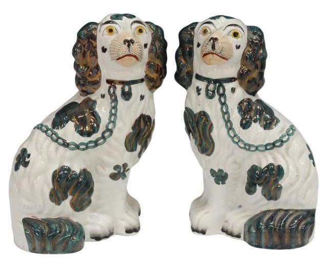 Appraisal: pair English Staffordshire mantel dogs th c with luster decoration