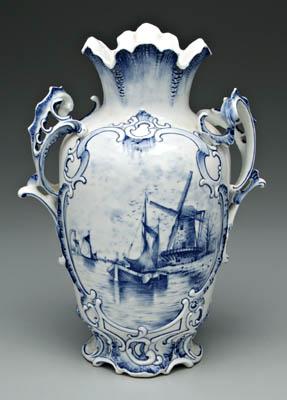 Appraisal: Delft vase cartouches with hand painted harbor scenes with windmills