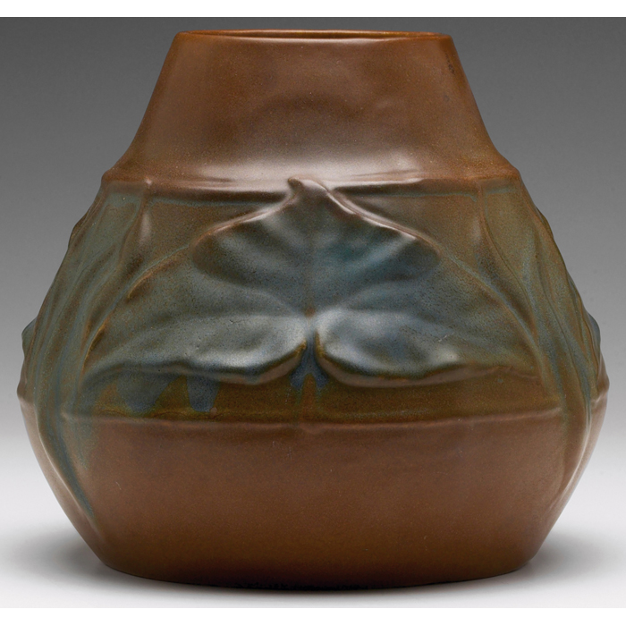 Appraisal: Early Van Briggle vase c large shape with molded leaves