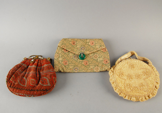 Appraisal: Three Ladies Purses a gold and faux pearl beaded evening