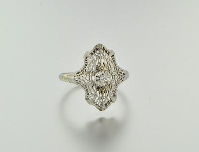 Appraisal: A Deco Style Filigree and Diamond Ring k white gold