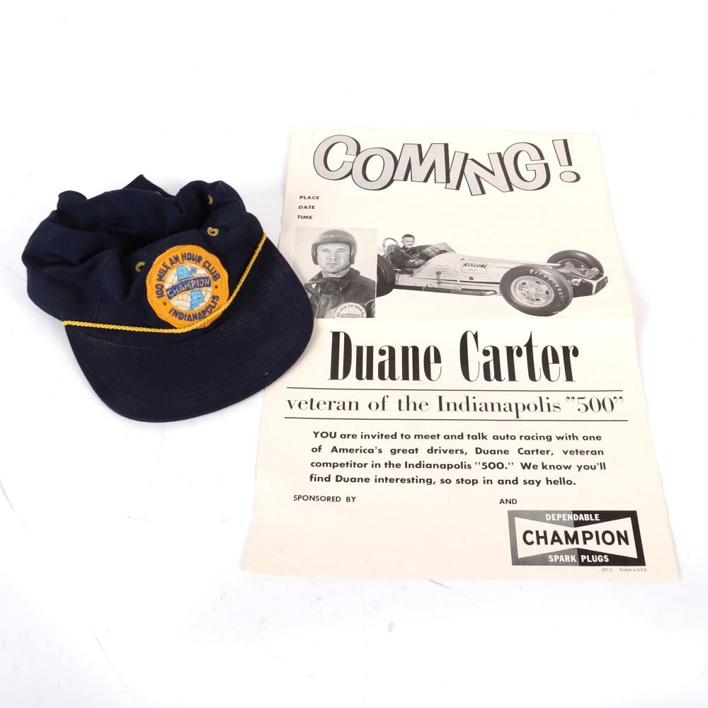 Appraisal: DUANE CARTER MILE AN HOUR CLUB VINTAGE HAT AND POSTERDuane