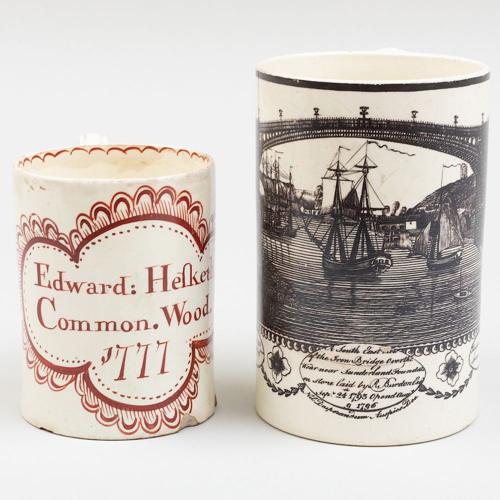 Appraisal: English Creamware Transfer Printed Mug and an Iron Red Painted