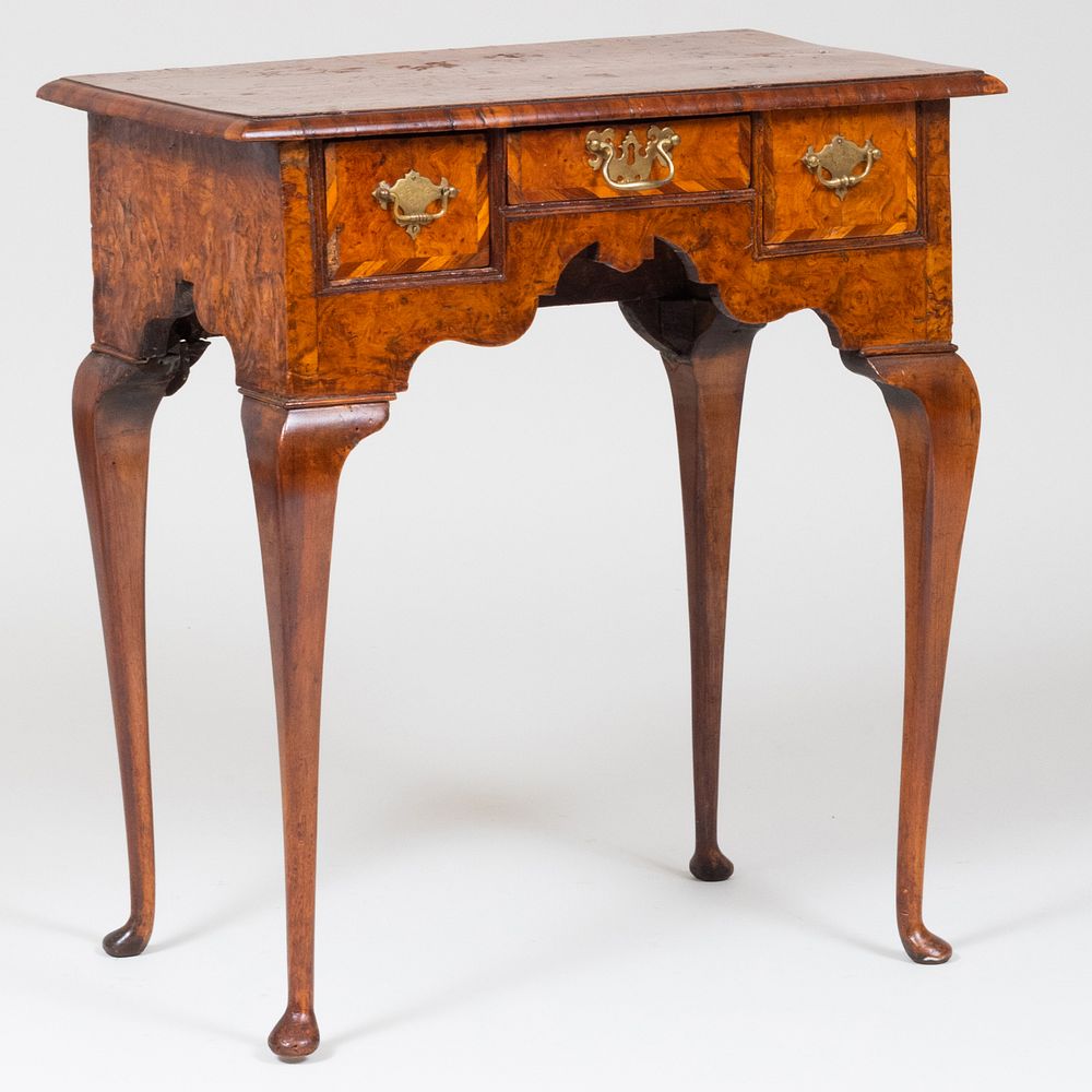 Appraisal: Queen Anne Style Inlaid Burlwood and Oak Lowboy x x