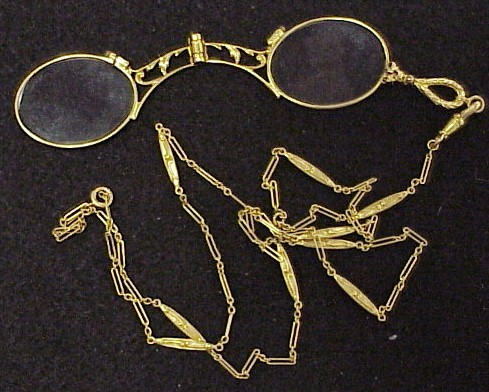 Appraisal: JEWELRY K yellow gold lorgnette on inch long chain piece