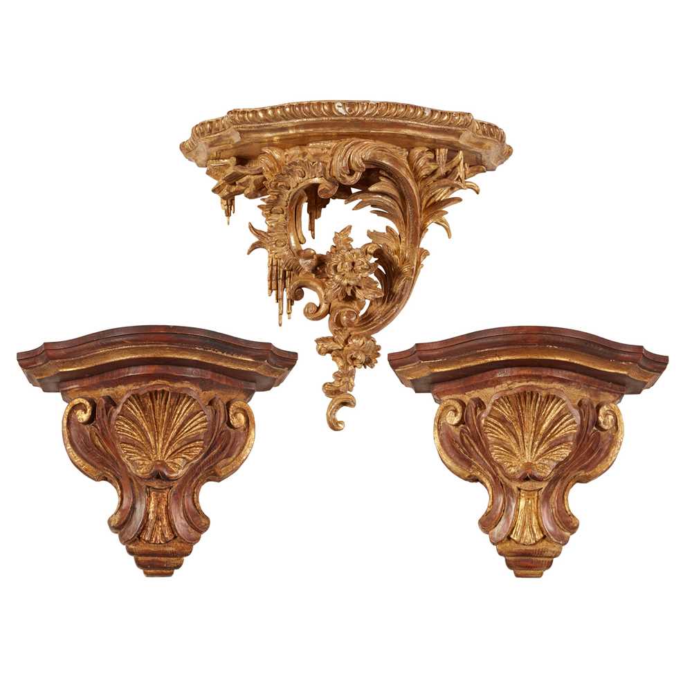 Appraisal: PAIR OF ITALIAN GILTWOOD WALL BRACKETS TH CENTURY carved with