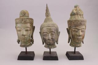 Appraisal: Archaic Form Bronze Thai Busts on Stand Archaic Form Bronze