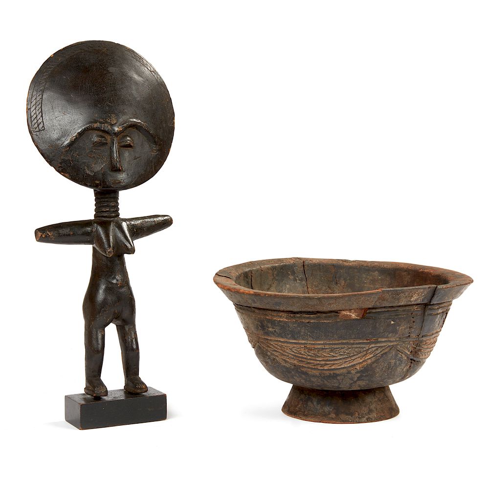 Appraisal: Wood Bowl DRC Zaire and Akan Ghana Akuba Wood Figure