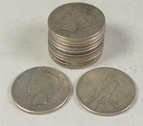 Appraisal: Twelve Silver Dollars -S Morgan G-VG plus Peace Dollars with