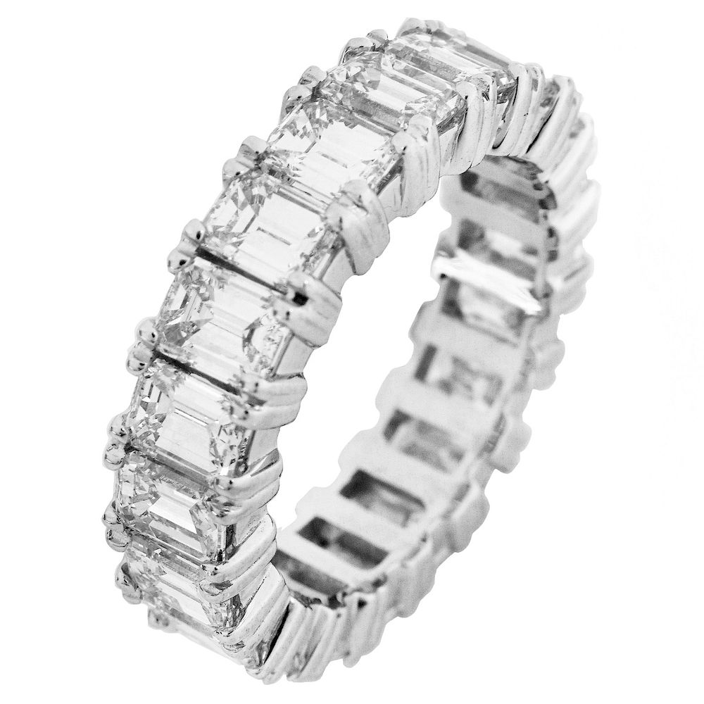 Appraisal: Diamond and Platinum Eternity Band Approx Carat Emerald Cut Diamond