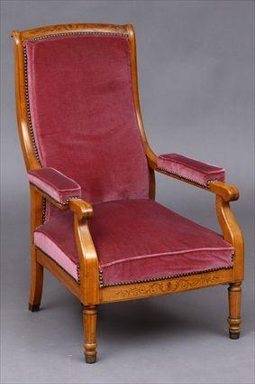 Appraisal: CHARLES X INLAID FRUITWOOD FAUTEUIL The slightly curved roll-over top