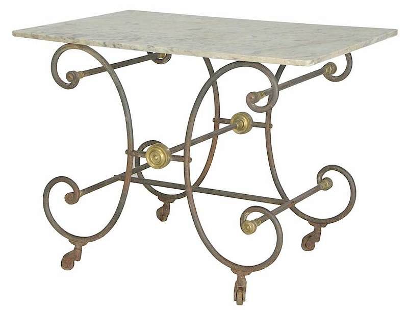 Appraisal: Vintage Wrought Iron Marble-Top Baker's Table Continental th th century