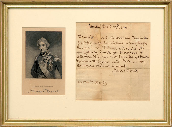 Appraisal: LORD HORATIO NELSON MANUSCRIPT LETTER TO SIR WILLIAM BEECHEY REGARDING