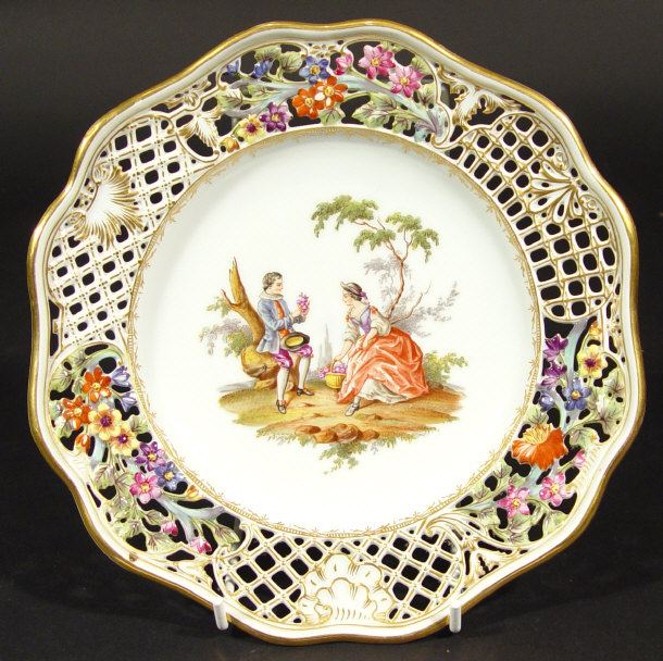 Appraisal: Meissen style porcelain plate the centre hand painted with lovers