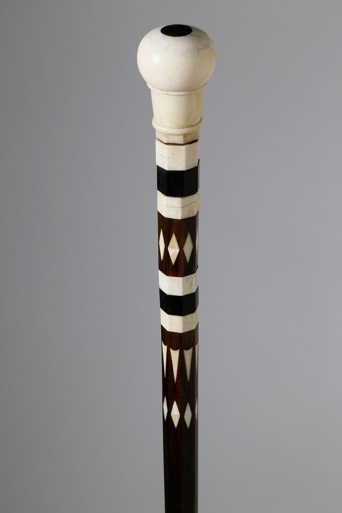 Appraisal: Whaler Made Whale Ivory Ebony and Rosewood Walking Stick circa