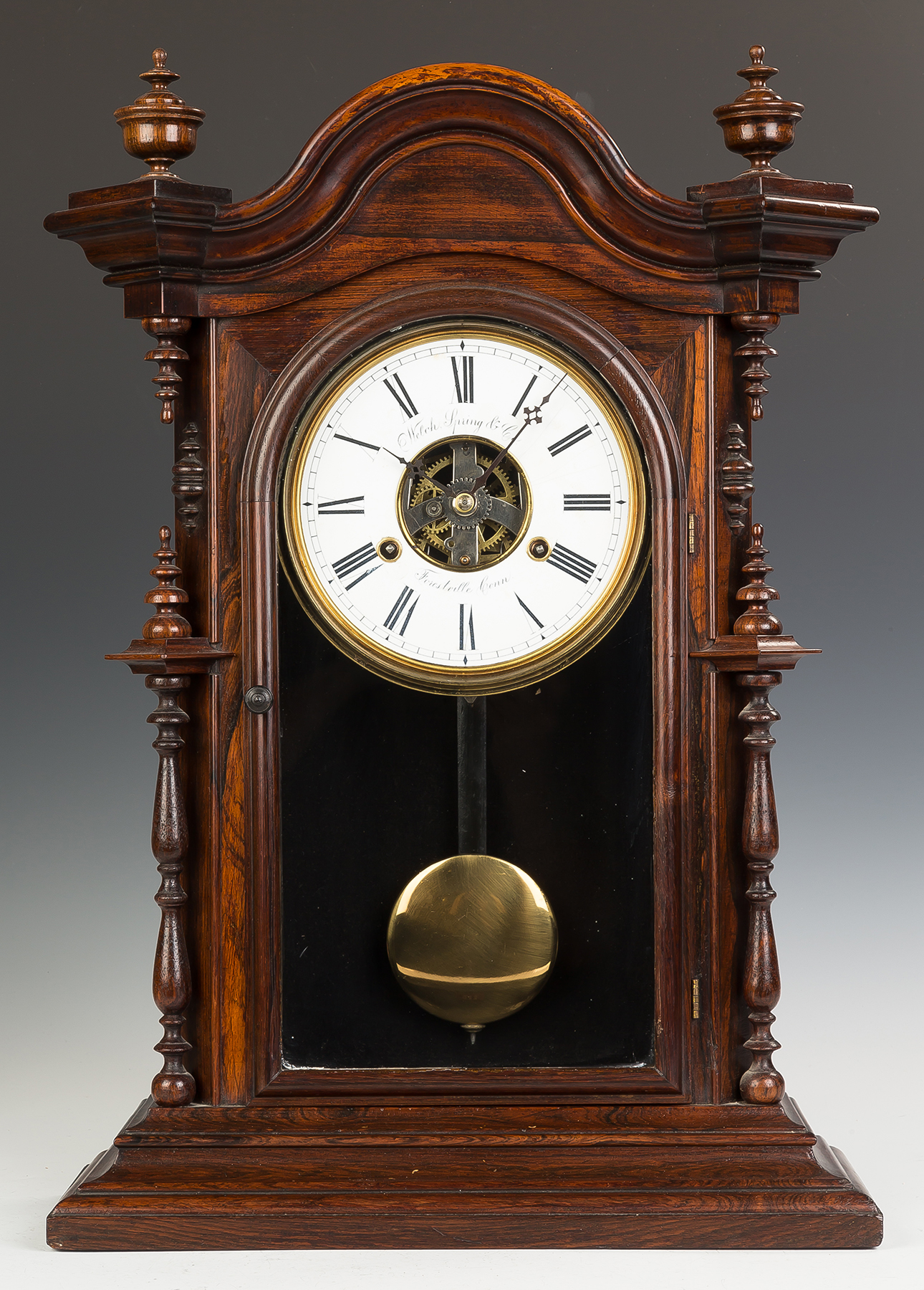 Appraisal: Welch Spring Co Shelf Clock Rosewood case with applied turned