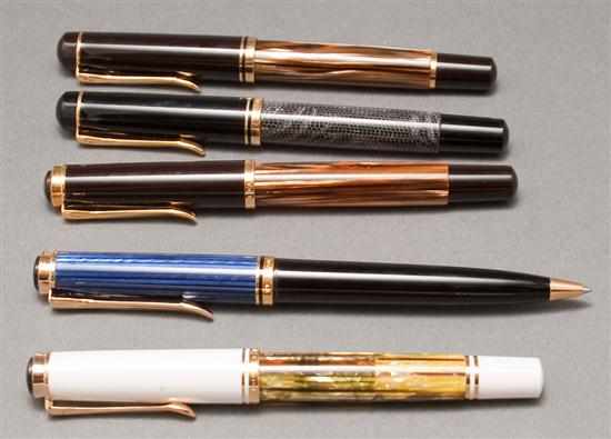 Appraisal: Two Pelikan ''Souveran'' fountain pens and three Pelikan ballpoint pens