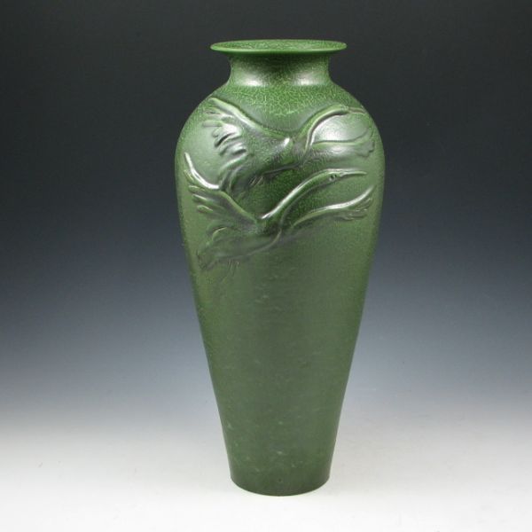 Appraisal: Tall Ephraim Flying Cranes vase in rich matte green with