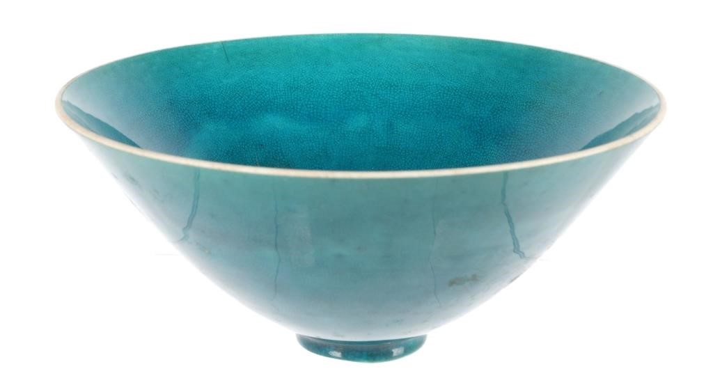 Appraisal: Chinese turquoise ceramic bowl with small foot signed on bottom