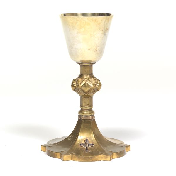 Appraisal: BRASS CHALICE WITH STERLING CUP Brass communion chalice with gilt