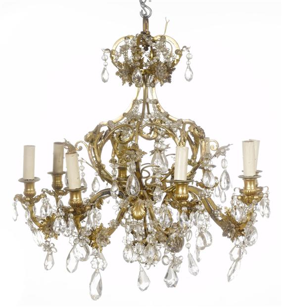 Appraisal: AN EIGHT-LIGHT CHANDELIER Rococo style circa Bronze with lusters D