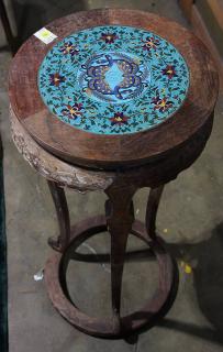 Appraisal: Chinese Cloisonne and Wood Stand Chinese wooden flower stand with