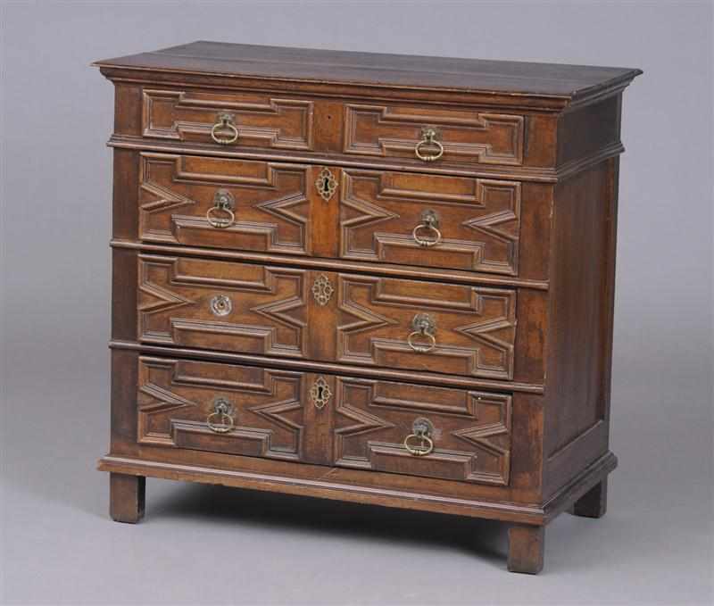 Appraisal: WILLIAM AND MARY STYLE CARVED OAK CHEST OF DRAWERS Containing