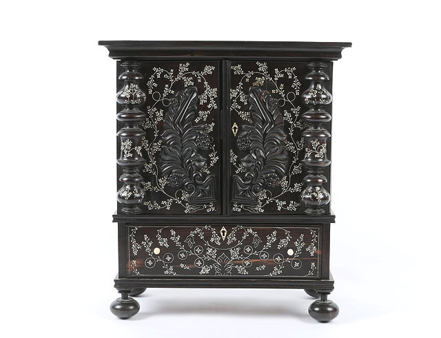 Appraisal: AN ANGLO INDIAN EBONY AND BONE INLAID CORRESPONDENCE CABINET the