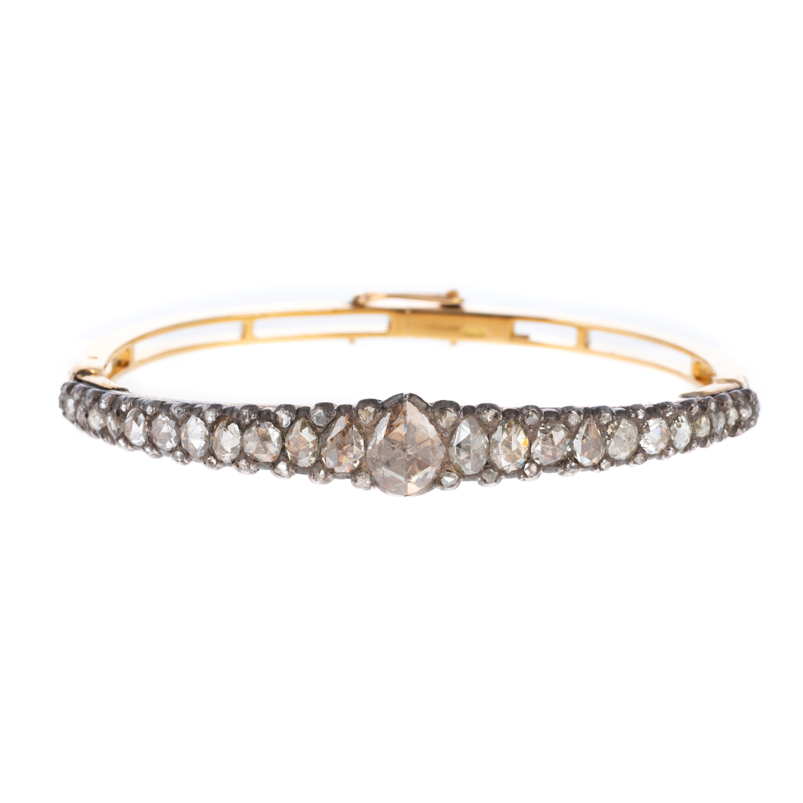 Appraisal: AN ANTIQUE ROSE-CUT DIAMOND BANGLE IN K SILVER Late th