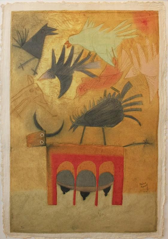 Appraisal: Teodulo Romulo Untitled cow with birds Teodulo Romulo Untitled cow