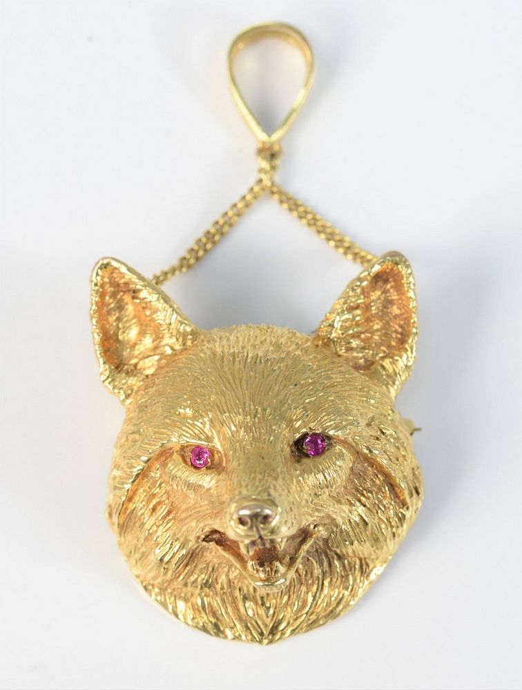 Appraisal: Karat Gold Fox Head Pendant Brooch having ruby eyes height