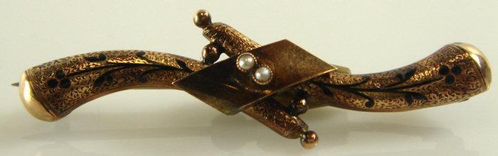 Appraisal: Unmarked YG enameled Victorian bar pin with seed pearls l