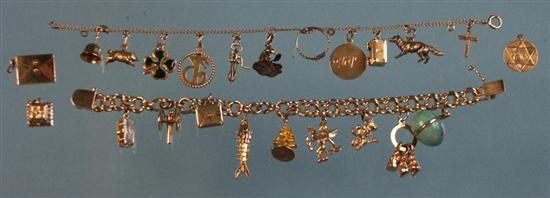 Appraisal: TWO K YELLOW GOLD CHARM BRACELETS AND CHARMS approximate total