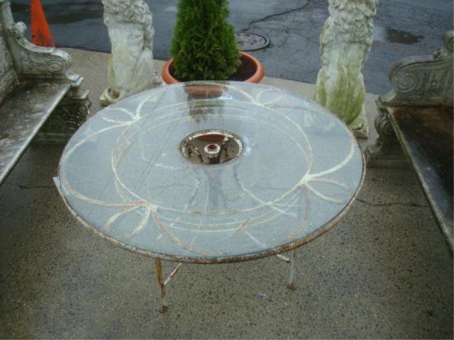 Appraisal: Large Round Iron Outdoor Table with umbrella space as is