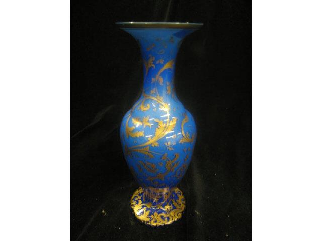 Appraisal: Bohemian Blue Cased Art Glass Vase elaborate goldwork