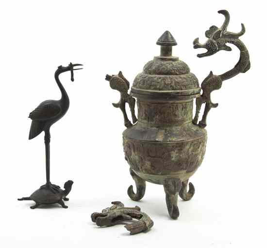 Appraisal: A Chinese Archaistic Style Wine Vessel having dragon form handles