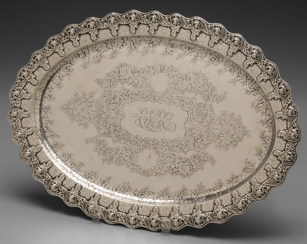 Appraisal: Tiffany Sterling Oval Tray American - scalloped and scrolled foliate