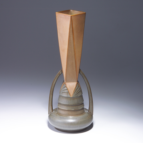 Appraisal: Rare ROSEVILLE Futura Arches vase in brown and orange One