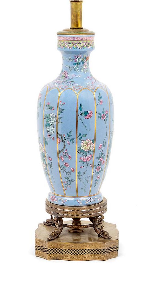 Appraisal: A Blue Ground Famille Rose Porcelain Vase Height of vase