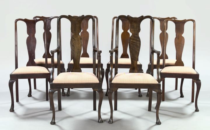 Appraisal: Suite of Eight American Queen Anne-Style Mahogany Dining Chairs ca