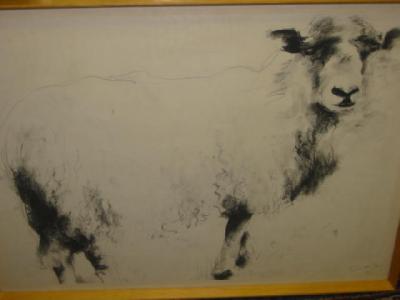 Appraisal: SIMONE ABEL Sheep black crayon and pencil signed x framed