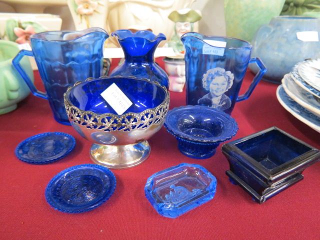 Appraisal: pcs Cobalt Glassware Shirley Temple creamers salt cellars vase nut