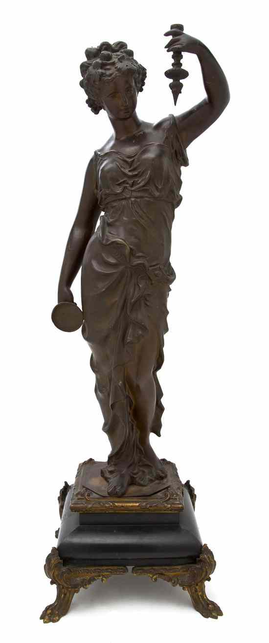 Appraisal: A Continental Cast Metal Figure depicting a robed maiden with