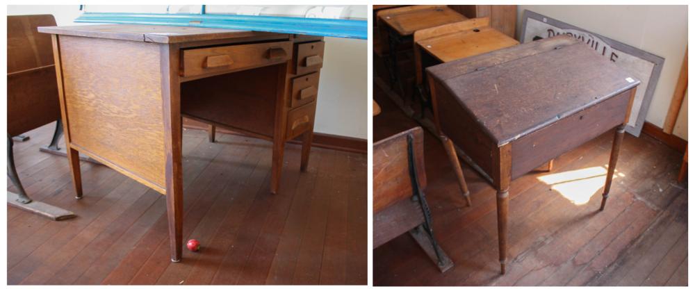 Appraisal: TWO ANTIQUE SCHOOL DESKS slant-top type H x W x