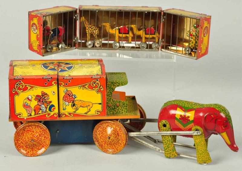 Appraisal: Tin Litho Lindstrom Circus Wagon Wind-Up Toy Description American Nice