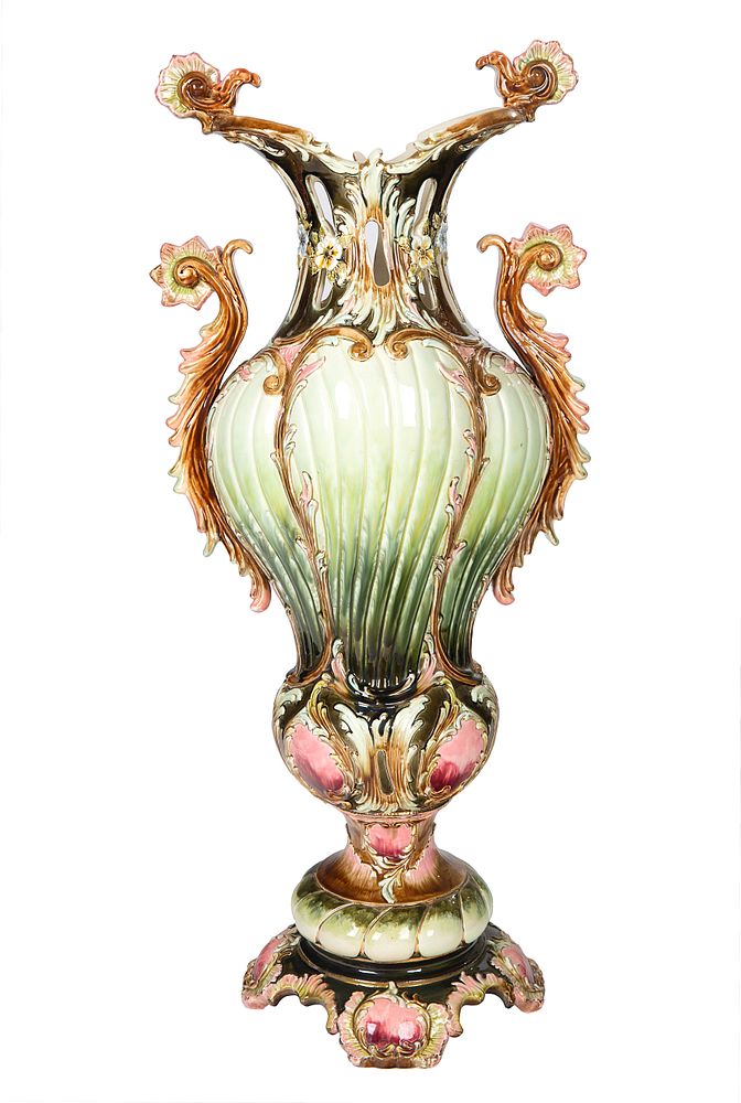 Appraisal: A LARGE MAJOLICA VASE EICHWALD LATE TH CENTURY A LARGE